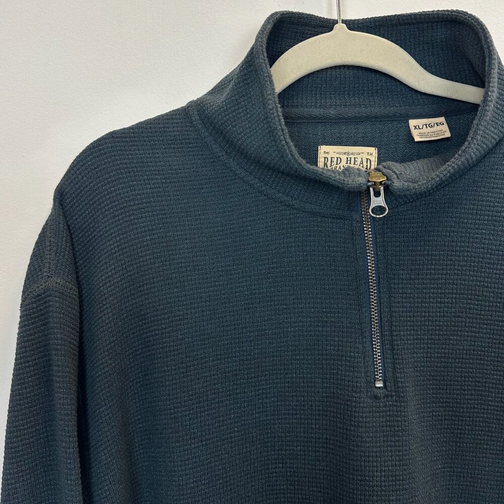 RedHead Quarter Zip Blue Grey Waffle Pullover Sweater XL